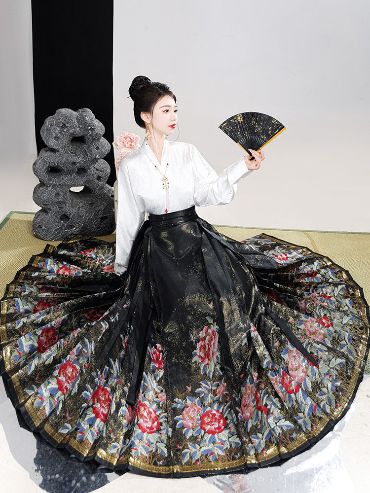 Hanfu estilo Ming modernizado para mujer | Conjunto de falda Ma Mian con brocado | Edición otoño/invierno