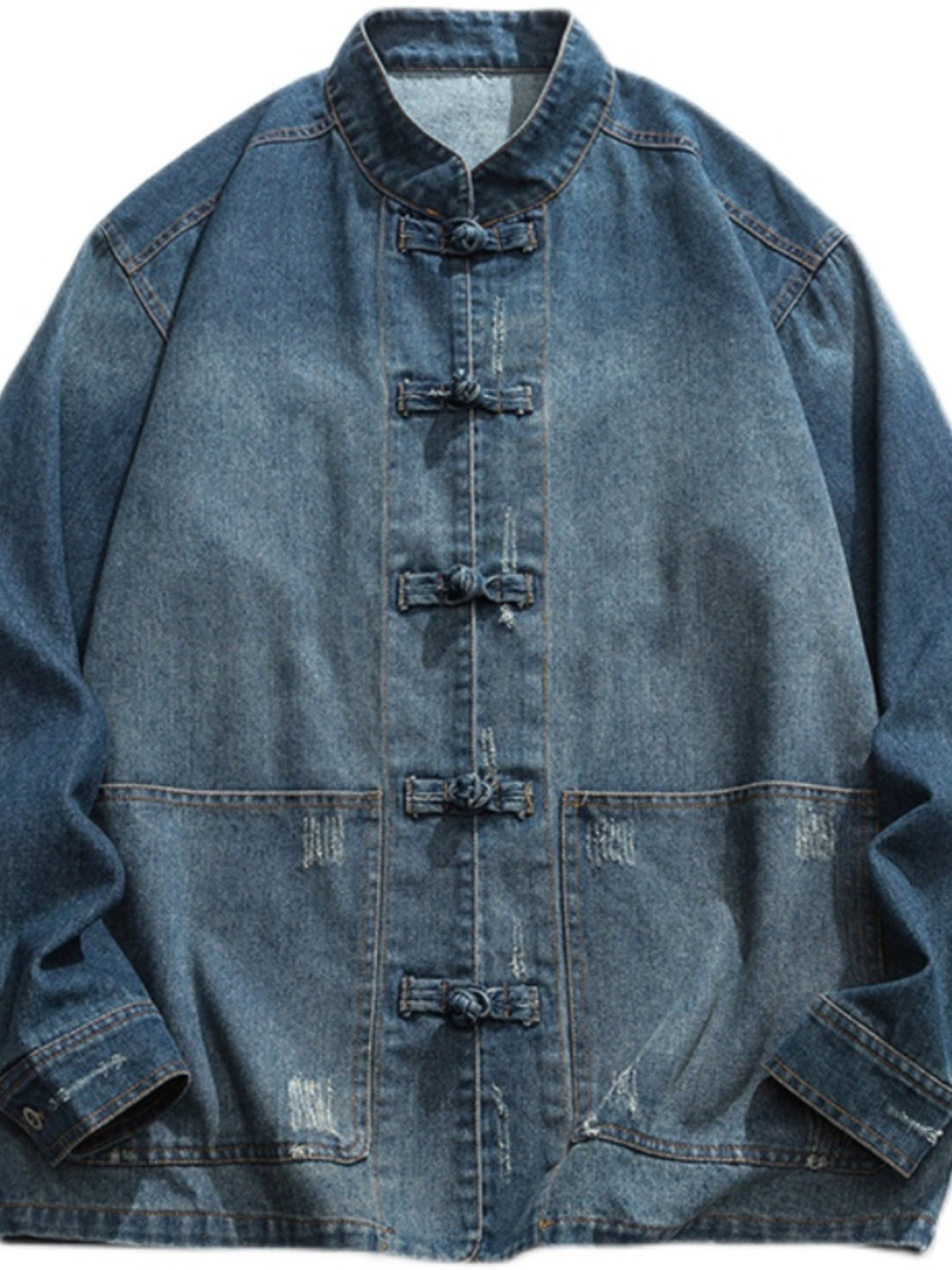 Autumn-Winter Chinese Style Men's Denim Jacket | Loose Fit Vintage Zhongshan Jacket | Chinese Tang Jacket