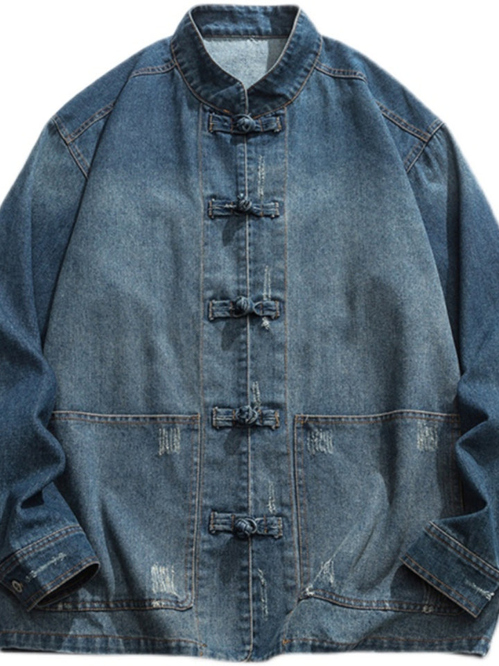 Autumn-Winter Chinese Style Men's Denim Jacket | Loose Fit Vintage Zhongshan Jacket | Chinese Tang Jacket