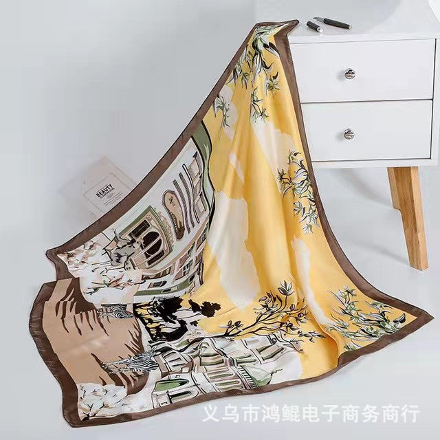 Nuevo regalo de estilo chino para mujer: pañuelo de seda con estampado "Mil millas de ríos y montañas", chal cuadrado grande para el Día de la Madre.