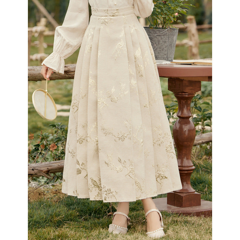 Modern Chinese-Style Autumn Outfit | Women's Blouse & Horse-Face Skirt Set | Daily Wear Hanfu-Inspired Two-Piece