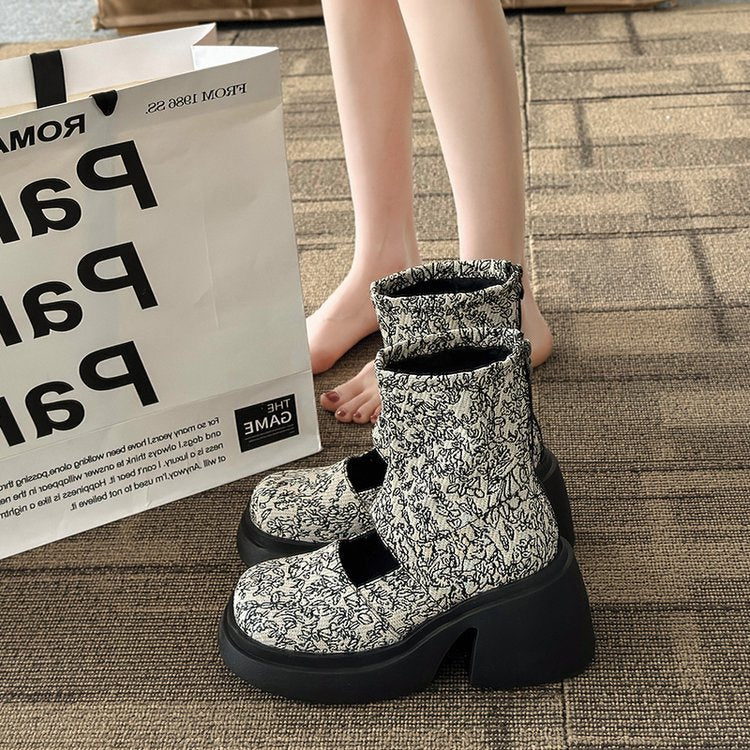 Botas elásticas retro estilo chino, botas Martin, sandalias de verano para mujer con plataforma fina y suela gruesa, botas cortas con cremallera trasera que realzan la altura.