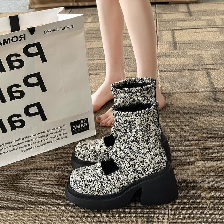 Botas elásticas retro estilo chino, botas Martin, sandalias de verano para mujer con plataforma fina y suela gruesa, botas cortas con cremallera trasera que realzan la altura.