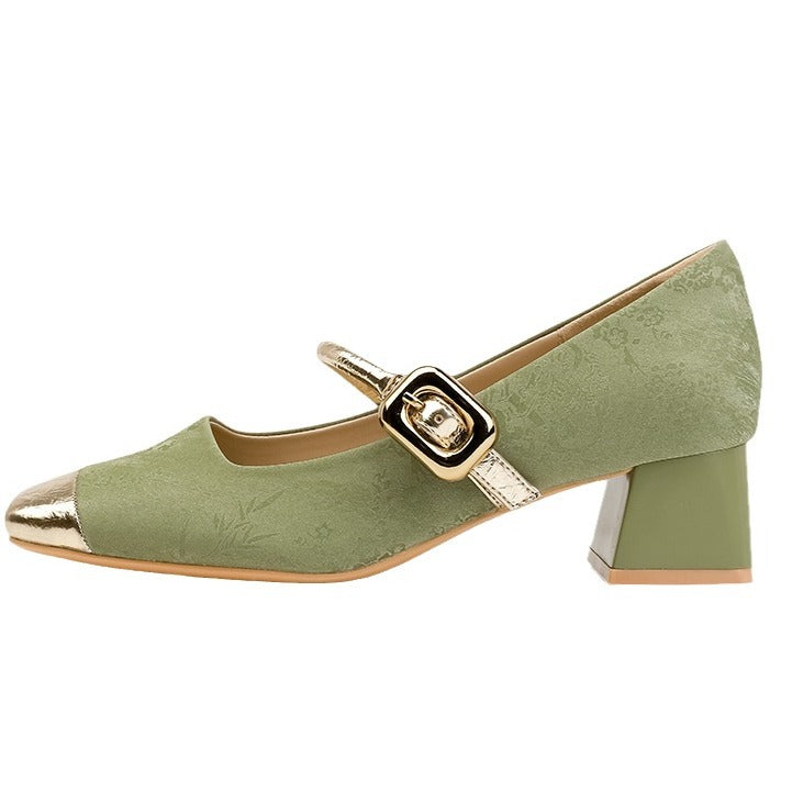 Moda Yuanlitong para mujer 2024: zapatos Mary Jane estilo chino, piel de alta gama y tacón alto.