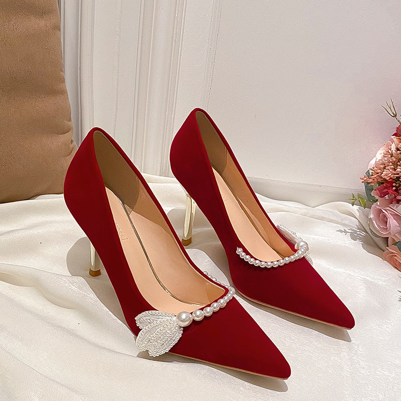 strapless open back dress 2023 new red wedding shoes Chinese style pregnant women toast high hee –  Dragon Goods