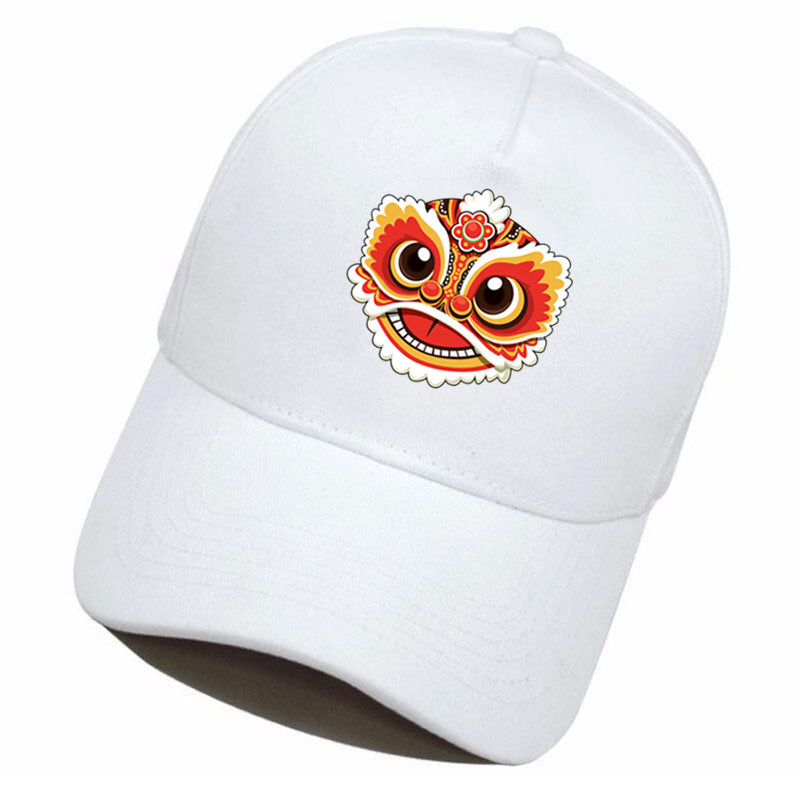 Gorra de estilo chino para hombre: gorra de béisbol bordada con danza del león, tendencia nacional, gorra de pico de pato estilo hip-hop para cabezas grandes.