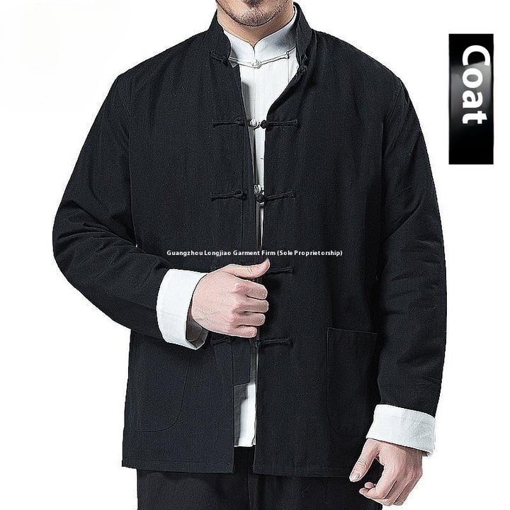 Chinese Style Vintage Men’s Tang Jacket | Spring & Autumn Long-Sleeve Casual Jacket | Mandarin Collar with Button Closures