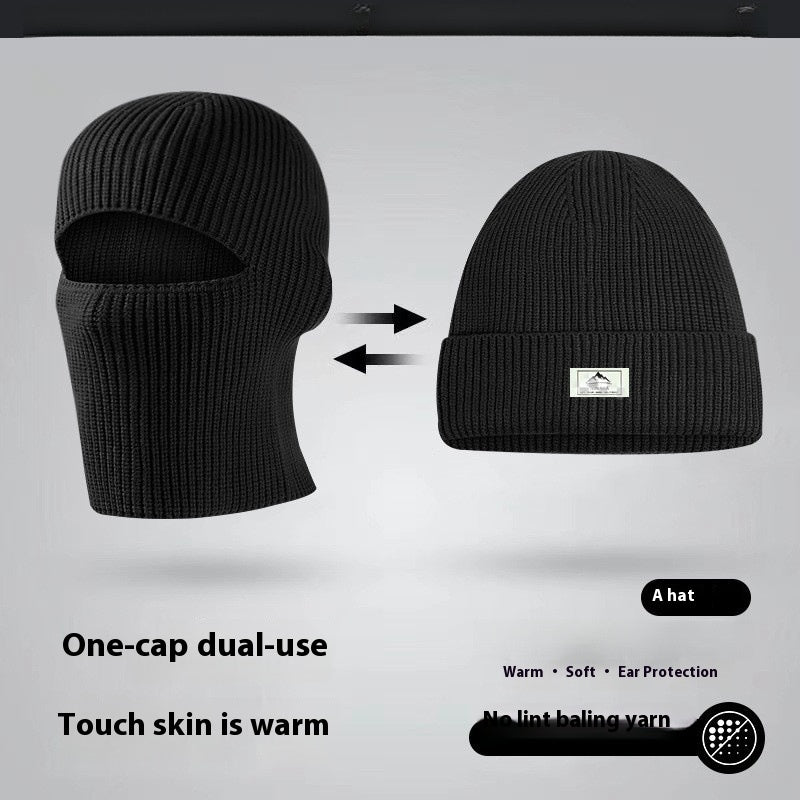 Gorro de punto negro estilo pasamontañas retro: mascarilla cálida de invierno para hombre