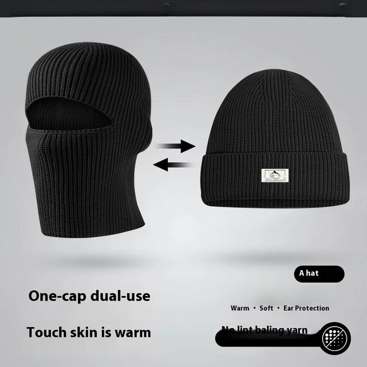 Gorro de punto negro estilo pasamontañas retro: mascarilla cálida de invierno para hombre
