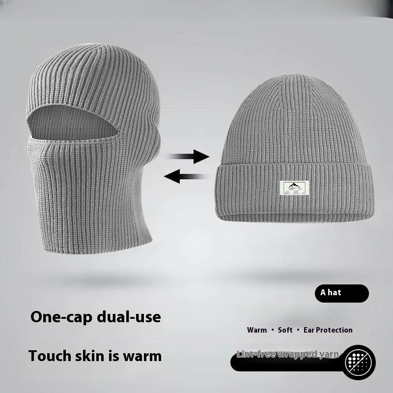 Gorro de punto negro estilo pasamontañas retro: mascarilla cálida de invierno para hombre