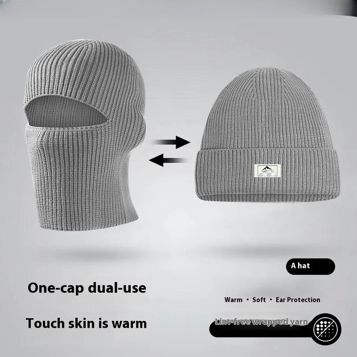 Gorro de punto negro estilo pasamontañas retro: mascarilla cálida de invierno para hombre