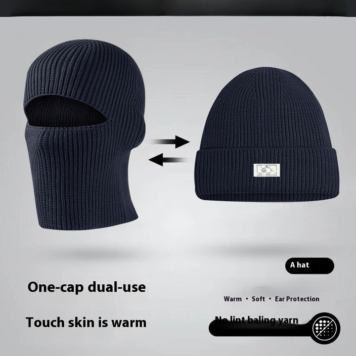 Gorro de punto negro estilo pasamontañas retro: mascarilla cálida de invierno para hombre