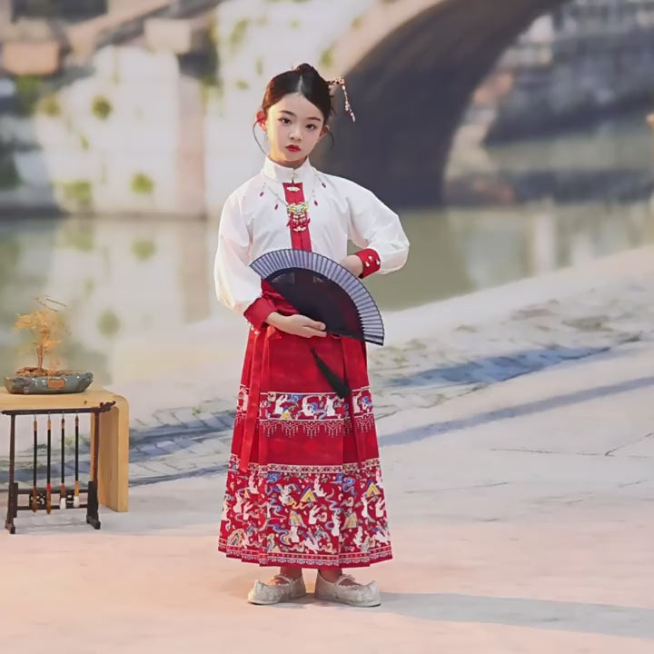 Girls' Hanfu Princess Set | Modernized Ming-Style Ma Mian Skirt | Spring/Autumn Tang-Inspired Chinese Outfit