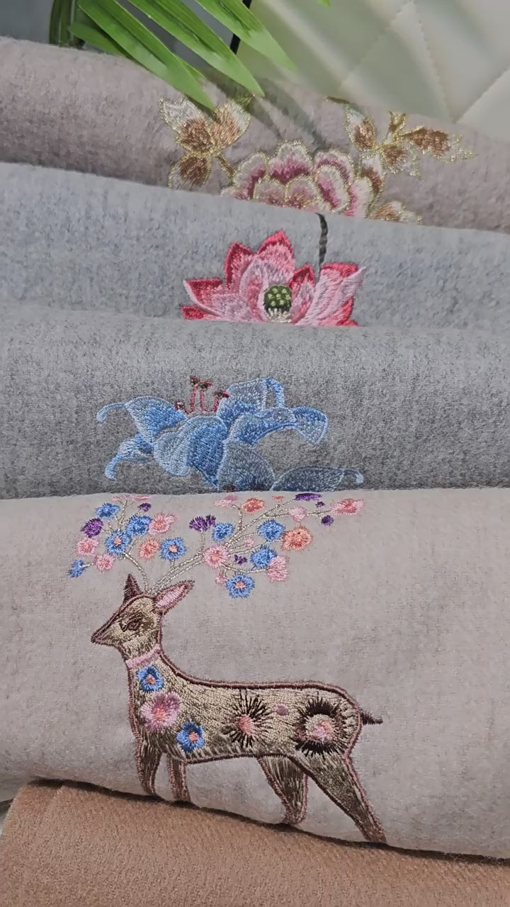 Multiple Styles of National Trend Embroidered Merino Wool Scarves for Women – Red Dragon Year Gift, Autumn and Winter Warmth, Neck Wrap for Mom