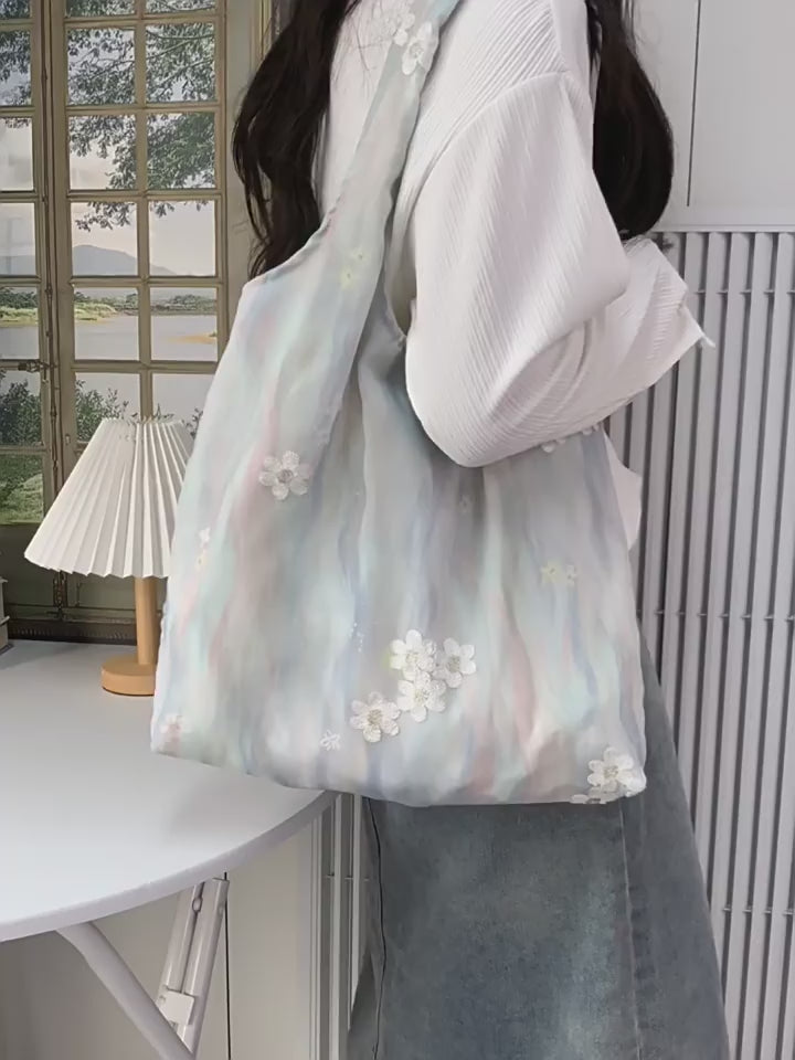 Bolsa de lona bordada estilo chino: diseño artístico con lavado de tinta