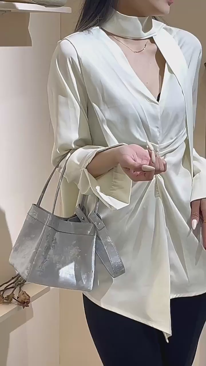 现代中国风缎面皮革篮子包 – 多功能水桶包