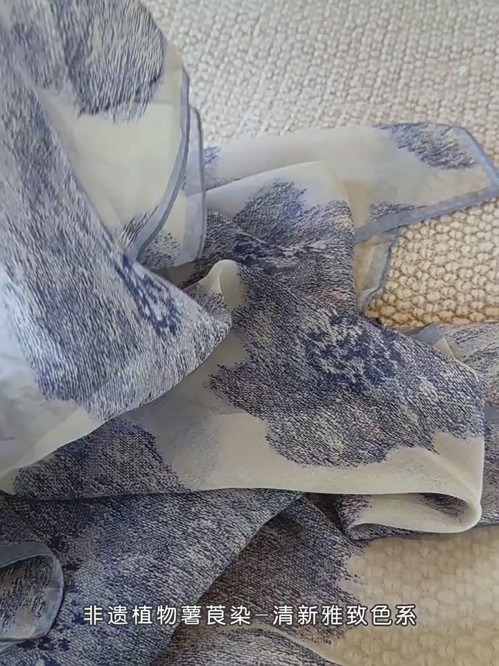 Bufanda de seda teñida con plantas de boniato azul oscuro: 100 % seda morera, fina, larga y rectangular, ideal como regalo para mamá.