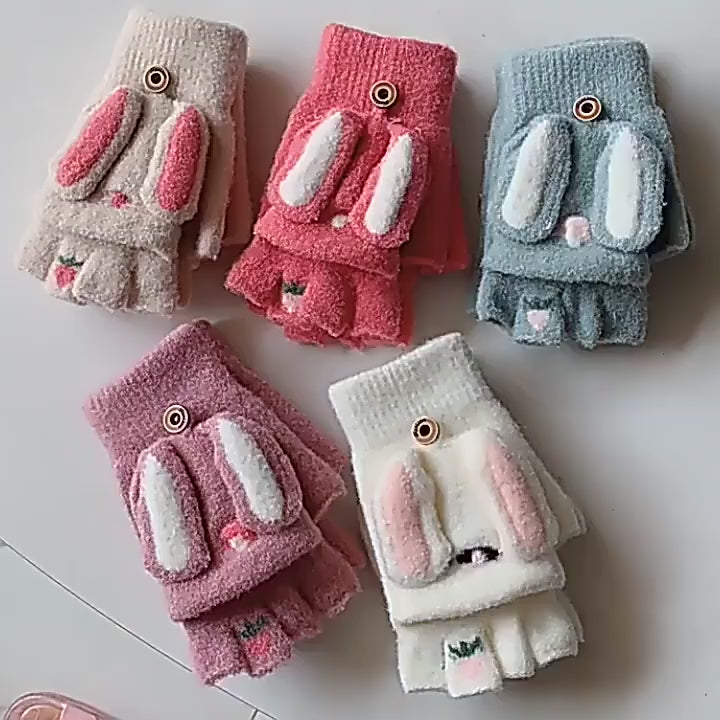Manoplas de conejo convertibles, gruesas y cálidas para niños: guantes de equitación de invierno