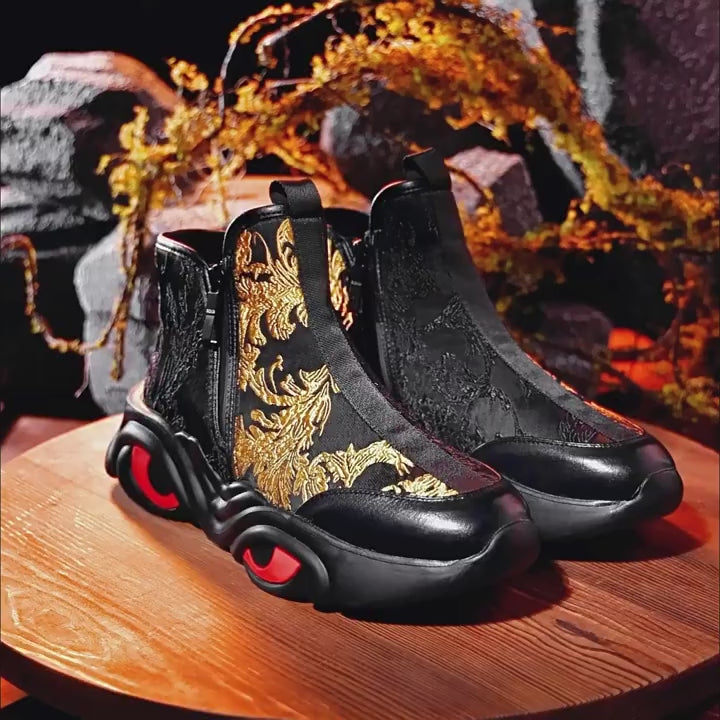 2024 Men’s Spring High-Top Sneakers – Trendy National Style Thick Sole Sports Casual Boots