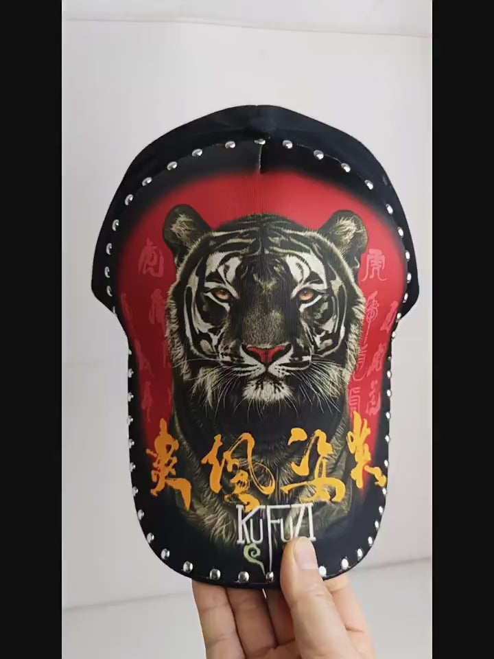 Gorra de béisbol unisex con estampado del zodiaco tigre de tendencia nacional: estilo chino, con cabeza de tigre y un estilo de pico de pato llamativo y elegante.