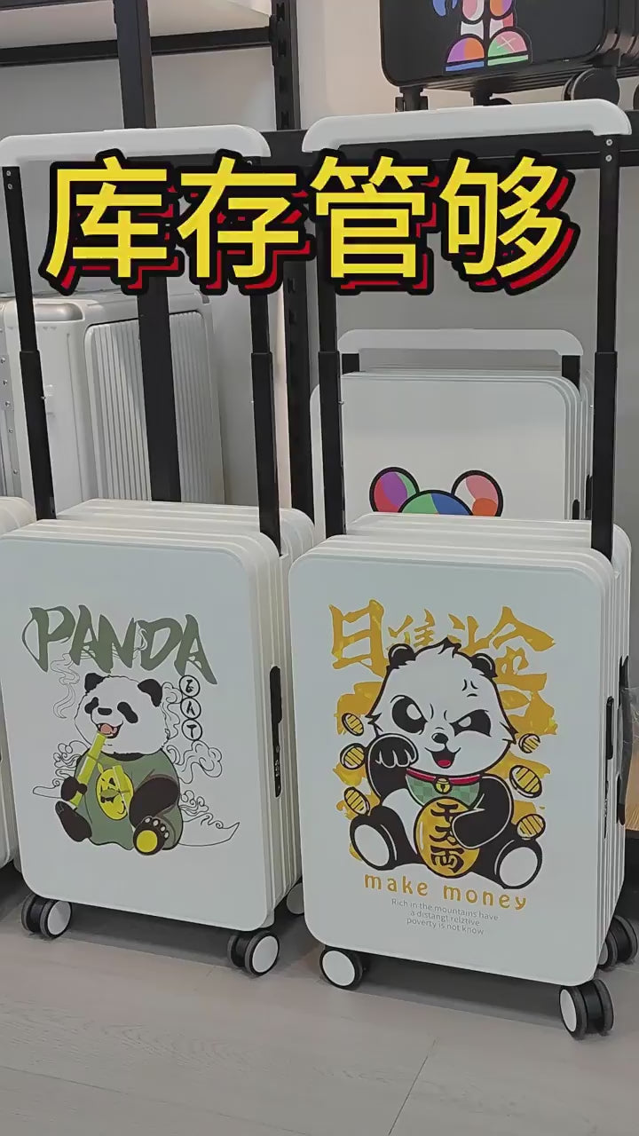 Cross-Border Panda-Themed Stylish Suitcase – 20-Inch Lightweight PC Carry-On with Spinner Wheels