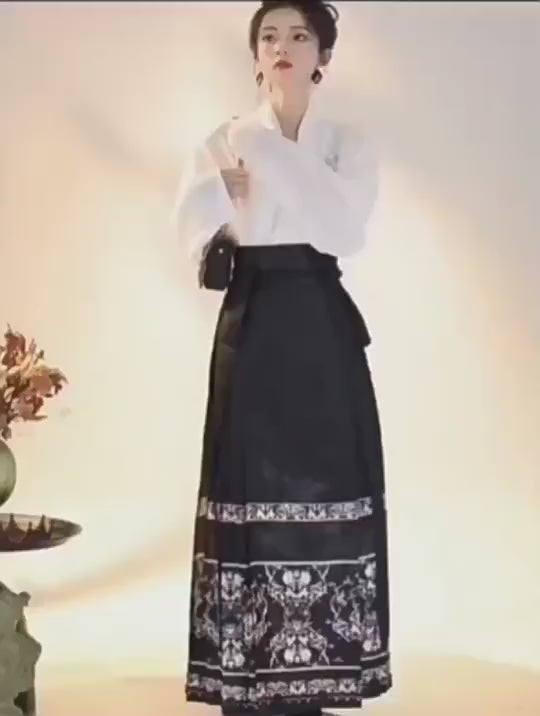 现代汉服风格 | 改良日常穿搭马褂裙搭配交领上衣 | 中式花卉设计
