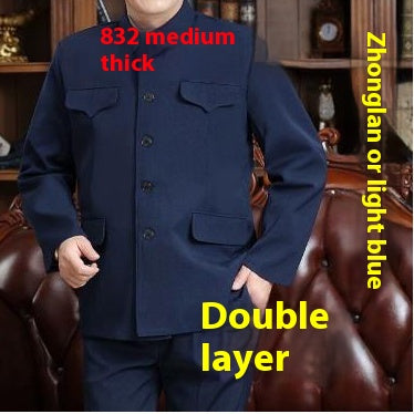 Chaqueta Zhongshan para hombre mayor | Ropa de trabajo de una sola capa y ropa formal de doble capa para primavera y otoño