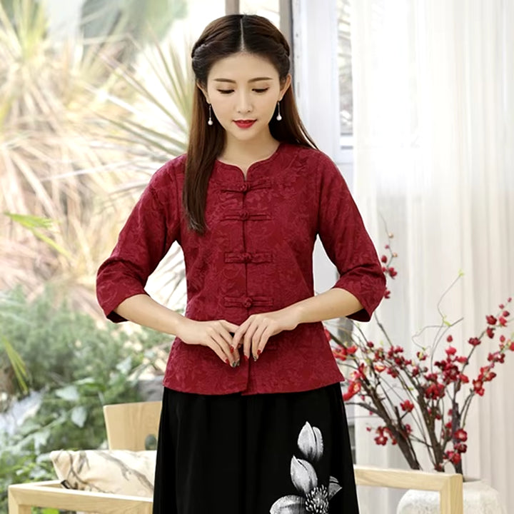 Traditional Chinese Clothing Cotton Linen Shirt Blouse Vintage Lady Solid Tops Oriental Hanfu Chinese Style Clothing Women 11643