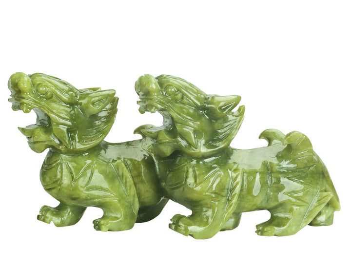 Natural Yellow Jade Dragon Figurine - Obsidian and Jade Carved Zodiac Dragon Home Décor and Craftsmanship