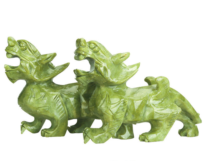 Natural Yellow Jade Dragon Figurine - Obsidian and Jade Carved Zodiac Dragon Home Décor and Craftsmanship