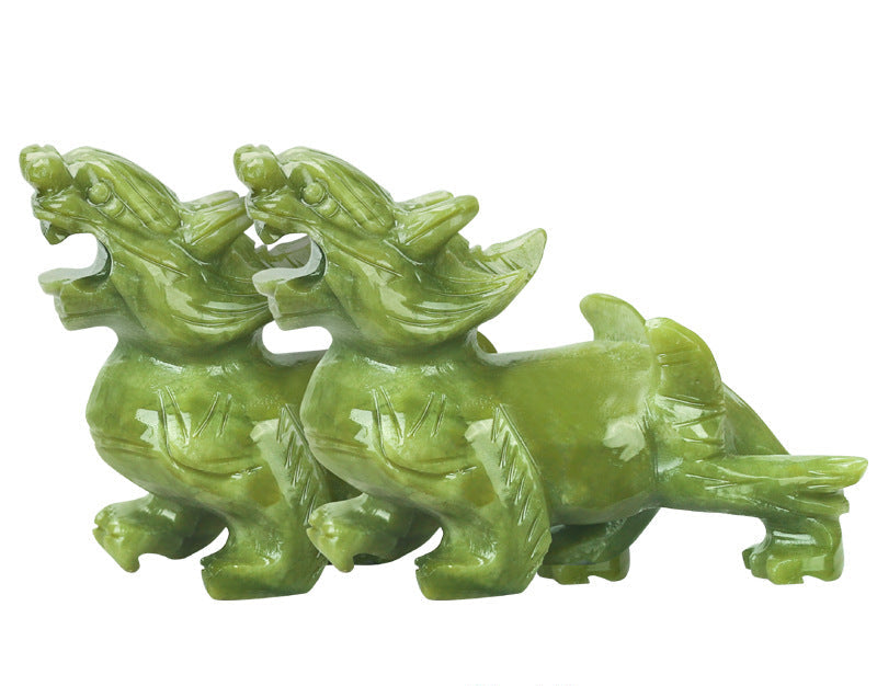 Natural Yellow Jade Dragon Figurine - Obsidian and Jade Carved Zodiac Dragon Home Décor and Craftsmanship