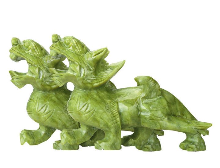 Natural Yellow Jade Dragon Figurine - Obsidian and Jade Carved Zodiac Dragon Home Décor and Craftsmanship
