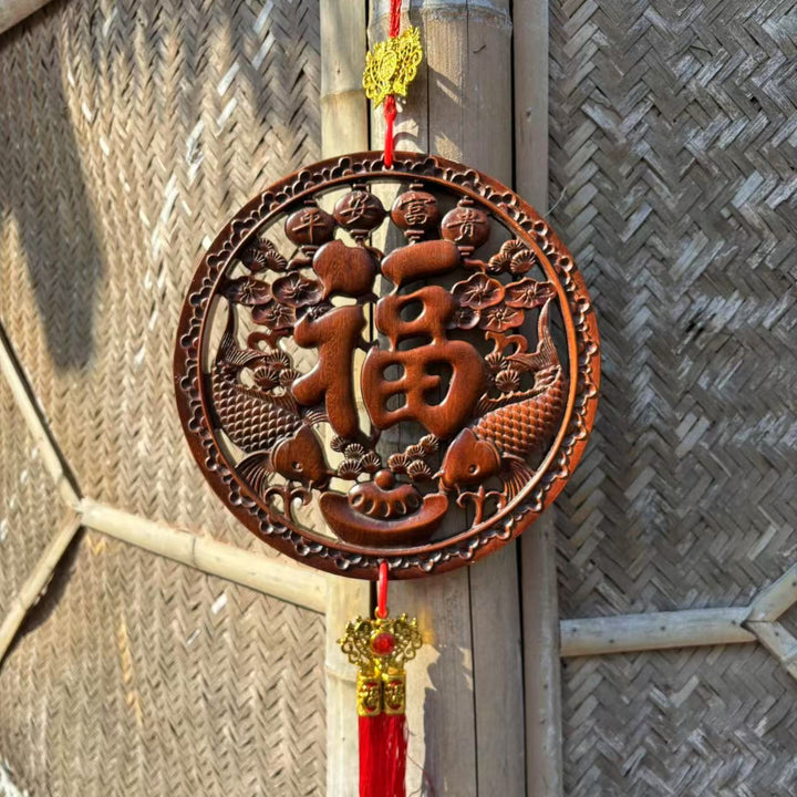 Dongyang Apple Blessing Wood Carving – Camphor Wood Chinese Wall Hanging, Antique-Style Decor for Living Room and Entryway