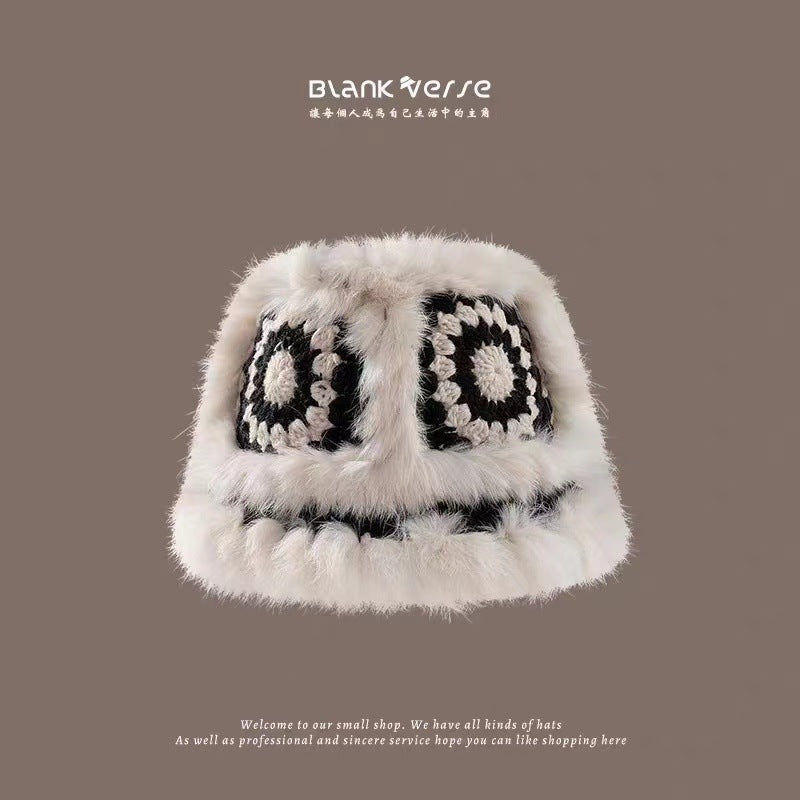 Gorro de pescador de piel de conejo con diseño de león de National Trend: cálido, adelgazante y tejido de felpa para mujer, con un bonito sombrero de pescador con cabeza de tigre.