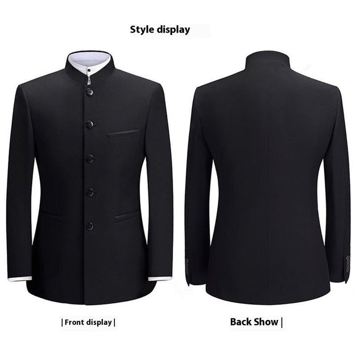 High-end Zhongshan suit for men, young wedding dress, fashionable brand, slim-fitting Chinese stand-up collar suit, Chinese style, Chinese Tang suit