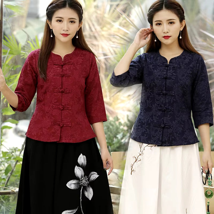 Traditional Chinese Clothing Cotton Linen Shirt Blouse Vintage Lady Solid Tops Oriental Hanfu Chinese Style Clothing Women 11643
