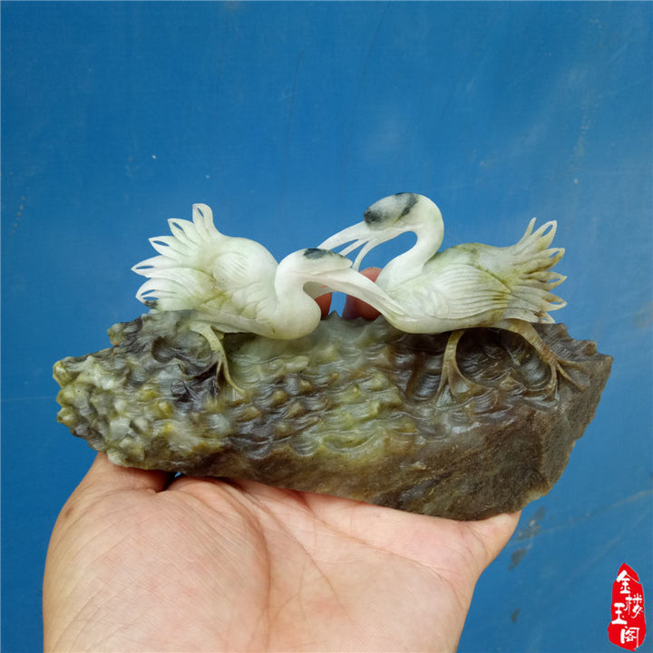 Nanyang Dushan Jade Crane Ornament – Traditional Chinese Jade Carving for Business Gifts &amp; Home Décor