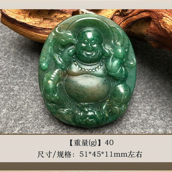 Nanyang Dushan Jade Laughing Buddha Pendant – Round Jade Charm in Hibiscus Pink &amp; Full Green