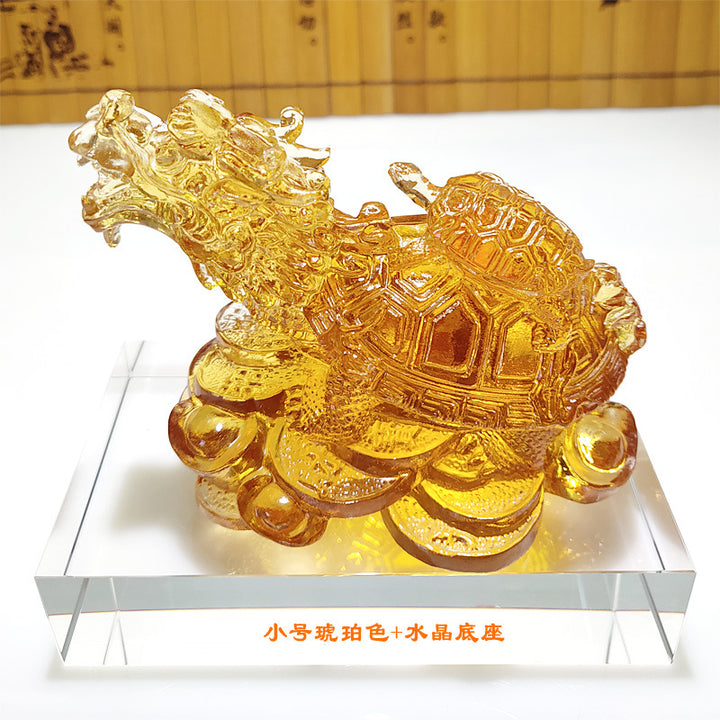 New colored glaze lucky dragon turtle mother and child ornaments for longevity, prosperity, wealth, home office, creative crafts