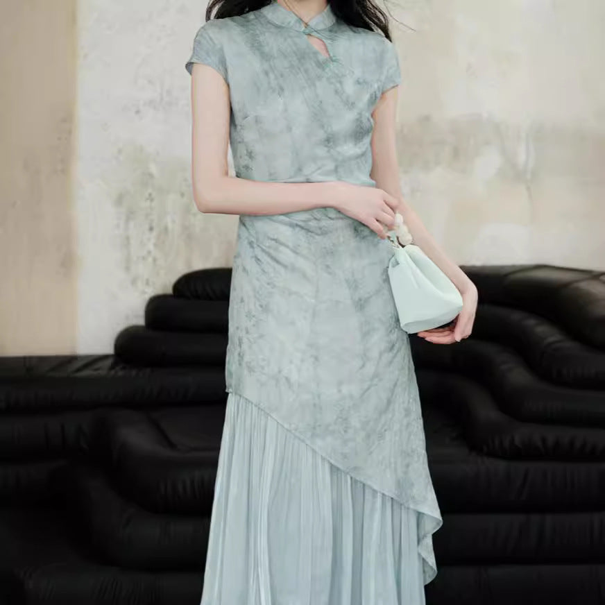 2025 new product temperament slim gentle and comfortable niche national style new Chinese style Tencel halo jacquard cheongsam dress
