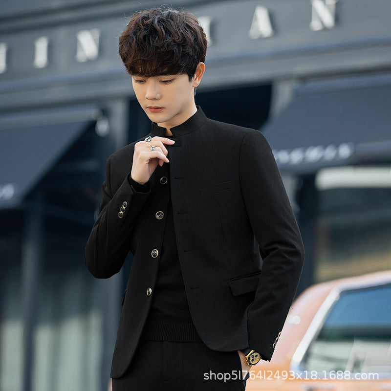A79 New Chinese style Zhongshan suit men's youth jacket Tang suit performance suit set handsome slim small suit top
