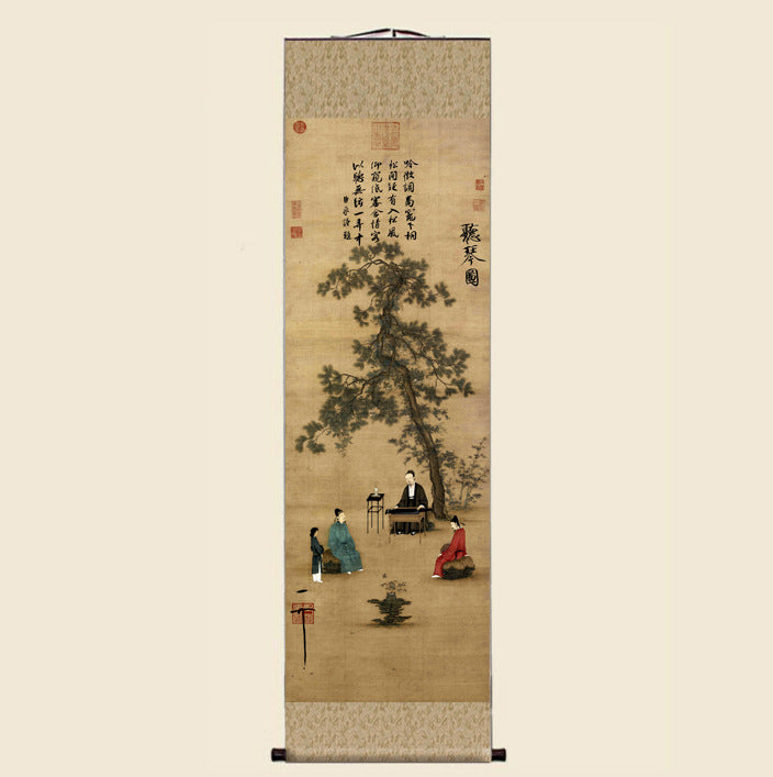Song Huizong listening to the piano picture antique painting copy living room study porch decoration Chinese painting famous paintings hanging painting decoration