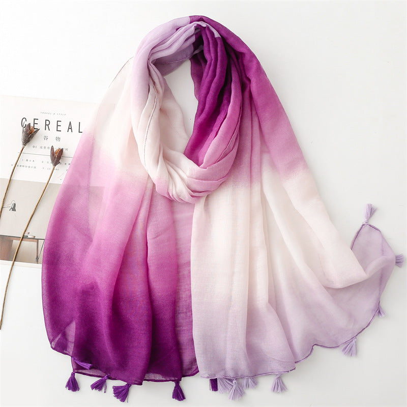 Chinese Style Gradient Scarf – Summer Travel Sunscreen Silk Shawl