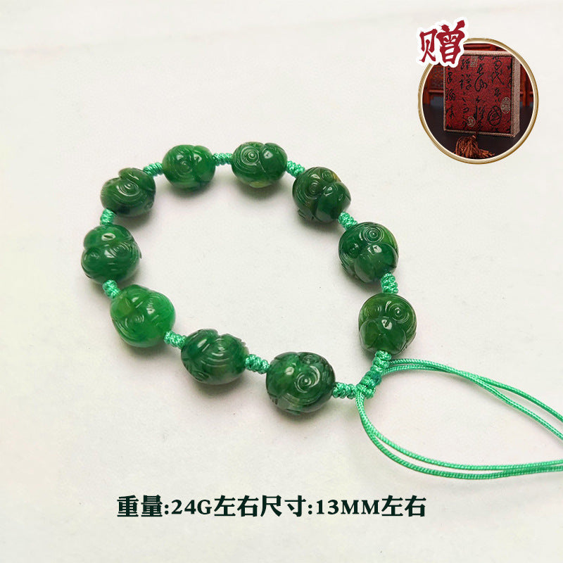 Dushan Jade Monkey Head Bead Bracelet – Natural Chinese Jade Hand String in Green, Pink, White &amp; Sky Blue