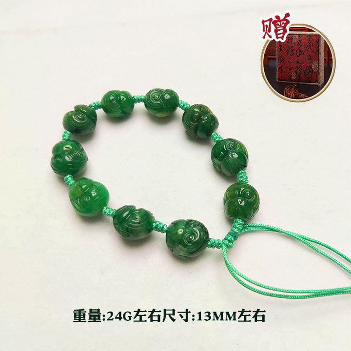 Dushan Jade Monkey Head Bead Bracelet – Natural Chinese Jade Hand String in Green, Pink, White &amp; Sky Blue