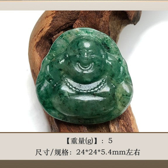 Nanyang Dushan Jade Laughing Buddha Pendant – Round Jade Charm in Hibiscus Pink &amp; Full Green