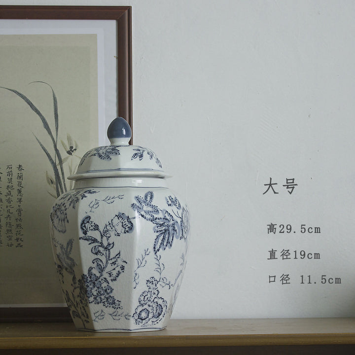 Jingdezhen ceramic vase, blue and white porcelain, Chinese peony, vintage porcelain, antique peony flower ware, living room flower arrangement ornaments