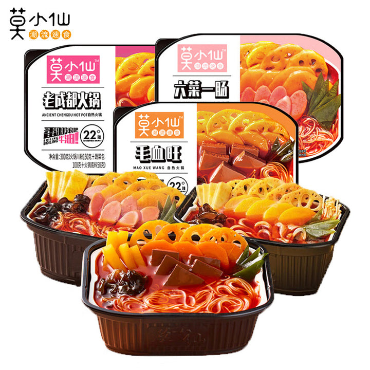 Moxian Self-Heating Hot Pot and Spicy Soup - Convenient and easy-to-prepare instant meal, perfect for enjoying at home or on the go.  Includes portable self-heating rice.