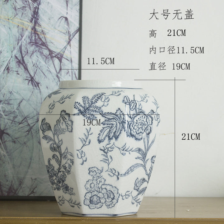 Jingdezhen ceramic vase, blue and white porcelain, Chinese peony, vintage porcelain, antique peony flower ware, living room flower arrangement ornaments