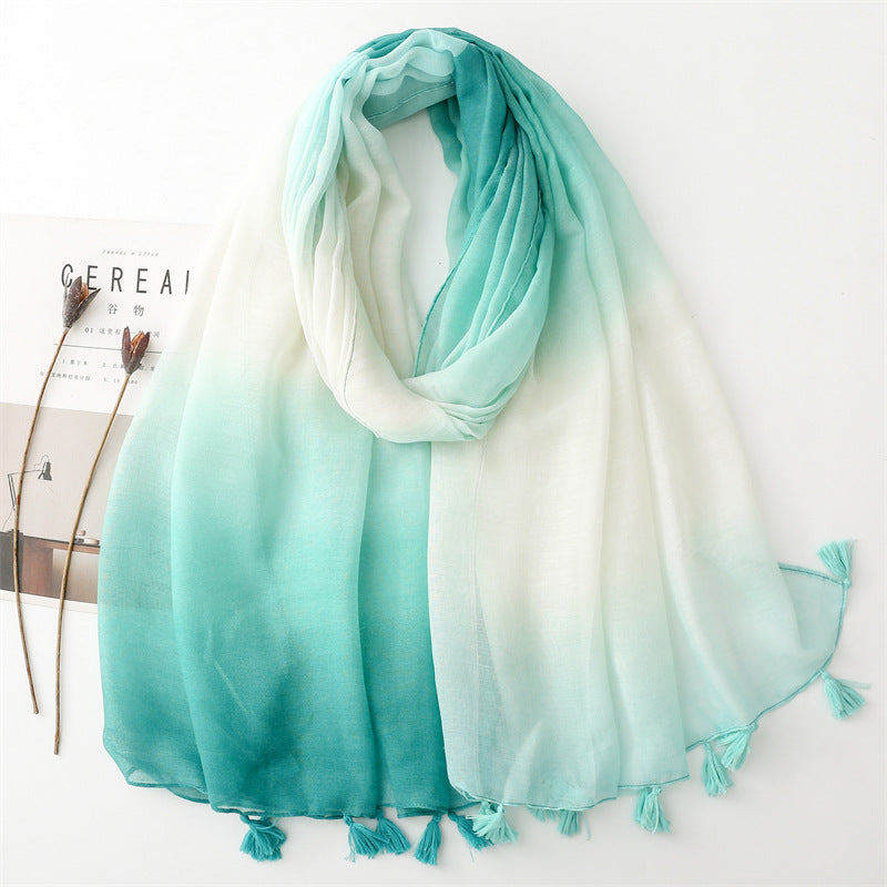 Chinese Style Gradient Scarf – Summer Travel Sunscreen Silk Shawl